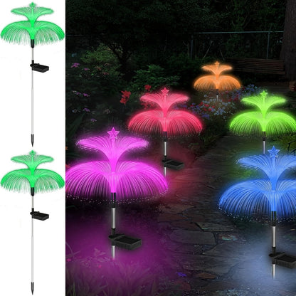 Solar Garden Light Fiber Optic Christmas Tree Stakes with 7-Color LEDs and 2 or 5-Layer Star Options