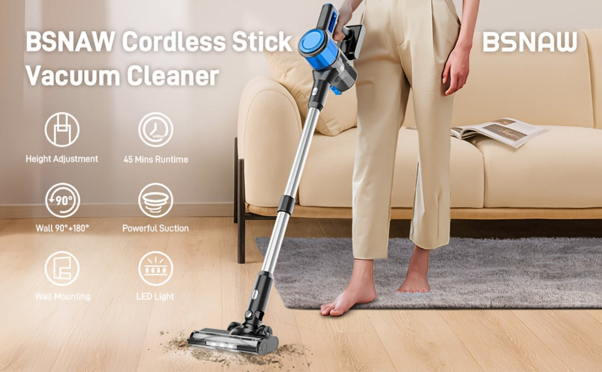 Cordless Stick Vacuum Cleaner 56-68Kpa, 8-in-1 Handheld Vacuum with Rechargeable Battery, 45 Min Runtime for Hard Floors
