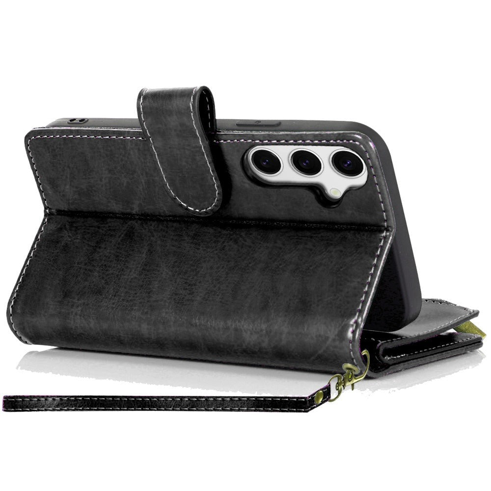Phone Case Faux Leather Folio Wallet with Card Slots, ID Window and Zipper Pocket for Samsung Galaxy S25 FE