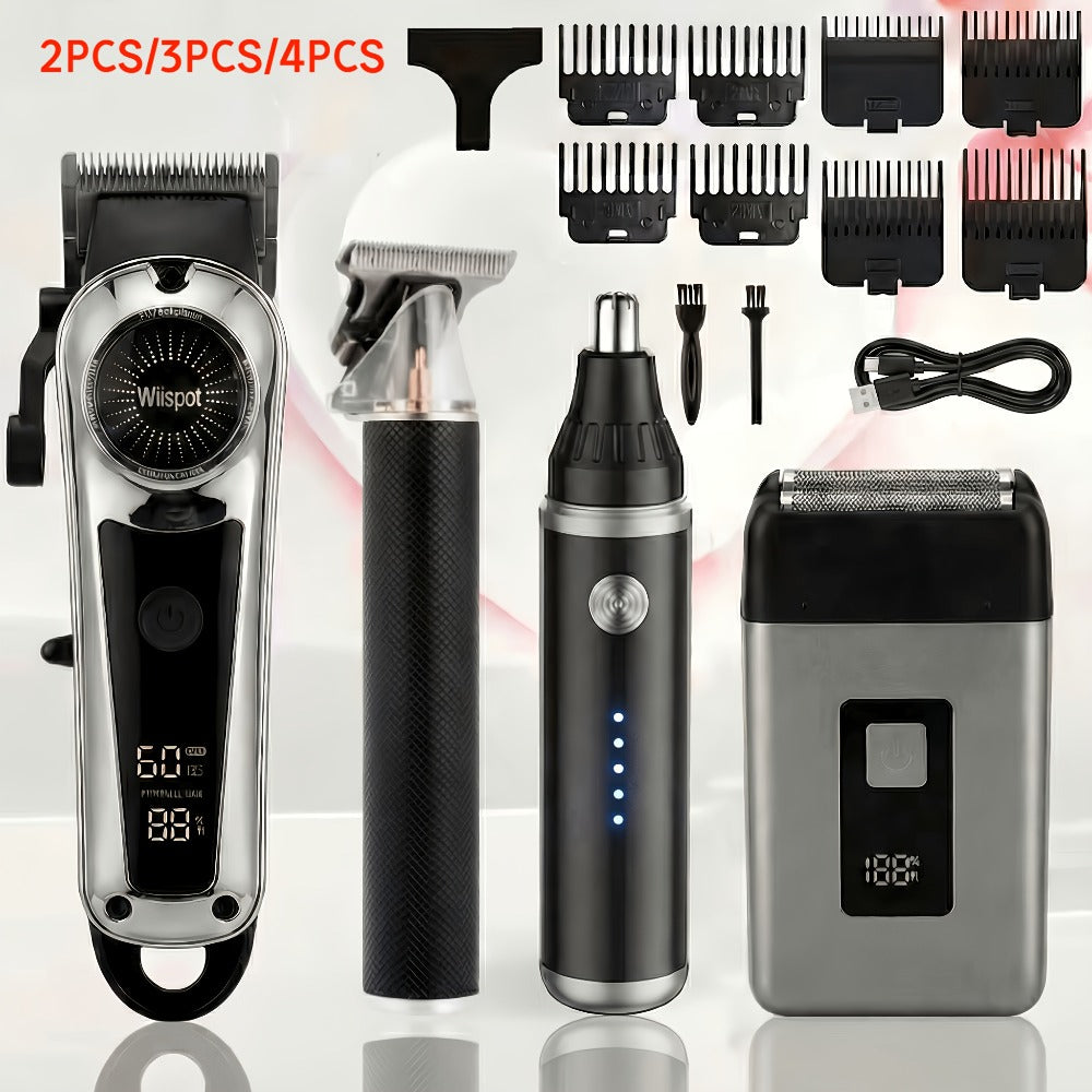 Cordless Hair Clipper & Beard Trimmer Set for Men — USB Rechargeable with Battery Indicator, 4 Comb Attachments, Professional Home Barber Kit for Hair Cutting & Grooming, Travel-Ready Gift for Men