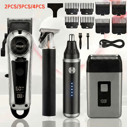 Cordless Hair Clipper & Beard Trimmer Set for Men — USB Rechargeable with Battery Indicator, 4 Comb Attachments, Professional Home Barber Kit for Hair Cutting & Grooming, Travel-Ready Gift for Men