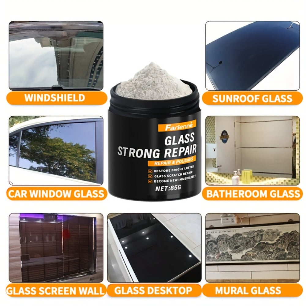 Glass Polishing Powder - Nano Windshield Scratch Repair & Clarity Restoration, Safe for All Glass Types, Car Windshield Detailing, Includes Sponge (85g)