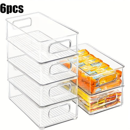 Refrigerator Organizer Bins 6pcs Set - Clear Fridge Storage Bins for Freezer Kitchen Cabinet for Home Cooking, Dining and Outdoor Meals