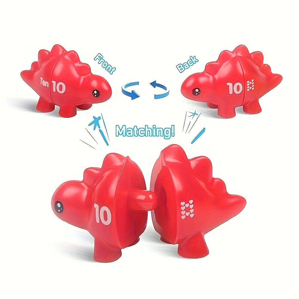 Dinosaur Number Matching Toy for Toddlers — 10 Pairs Retractable Plug-In Counting Sorting Math Game with Storage Bag, Montessori STEM Learning Gift for Boys Girls Ages 1-3, Birthday Easter Christmas