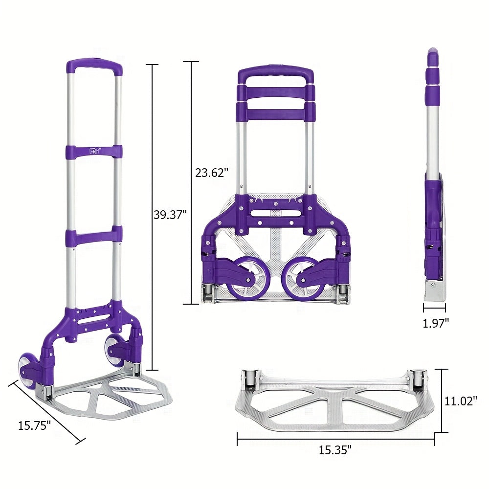 Folding Aluminum Hand Truck & Dolly 165 lbs Capacity, Lightweight Collapsible Cart for Home, Office, Automotive and Travel Use, 4 Colors