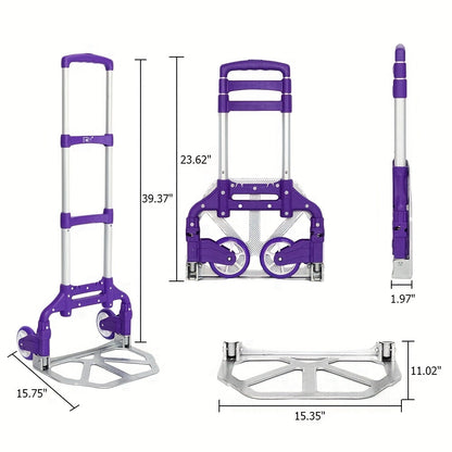 Folding Aluminum Hand Truck & Dolly 165 lbs Capacity, Lightweight Collapsible Cart for Home, Office, Automotive and Travel Use, 4 Colors