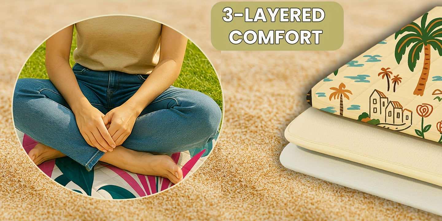 Large Padded Picnic Blanket with Carry Straps in Geometric, Palm-Village or Tropical Leaf Prints