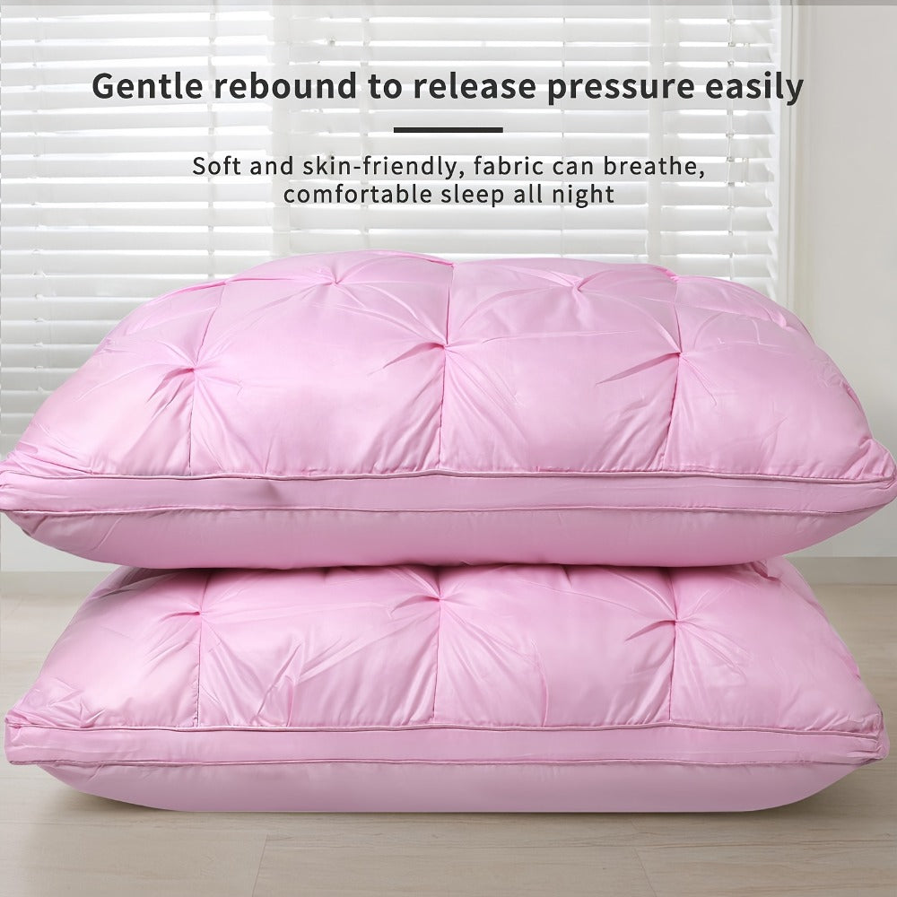 Bed Pillow Set of 2 with Quilted Woven Covers, Zippered Loft Access and Five Color Options