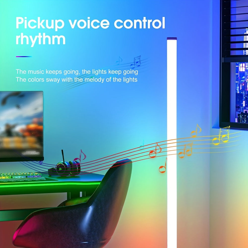 Three-Section Modular RGB Corner Floor Lamp with Triangular Metal Base, App, Remote, Music Sync and Timer Modes