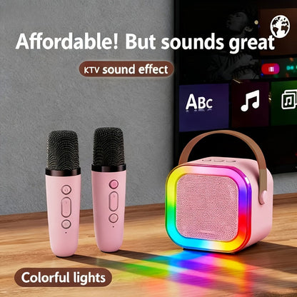 Portable Karaoke Speaker Set with Two Wireless Microphones and Three-Piece Checkout Bundle for Home Events