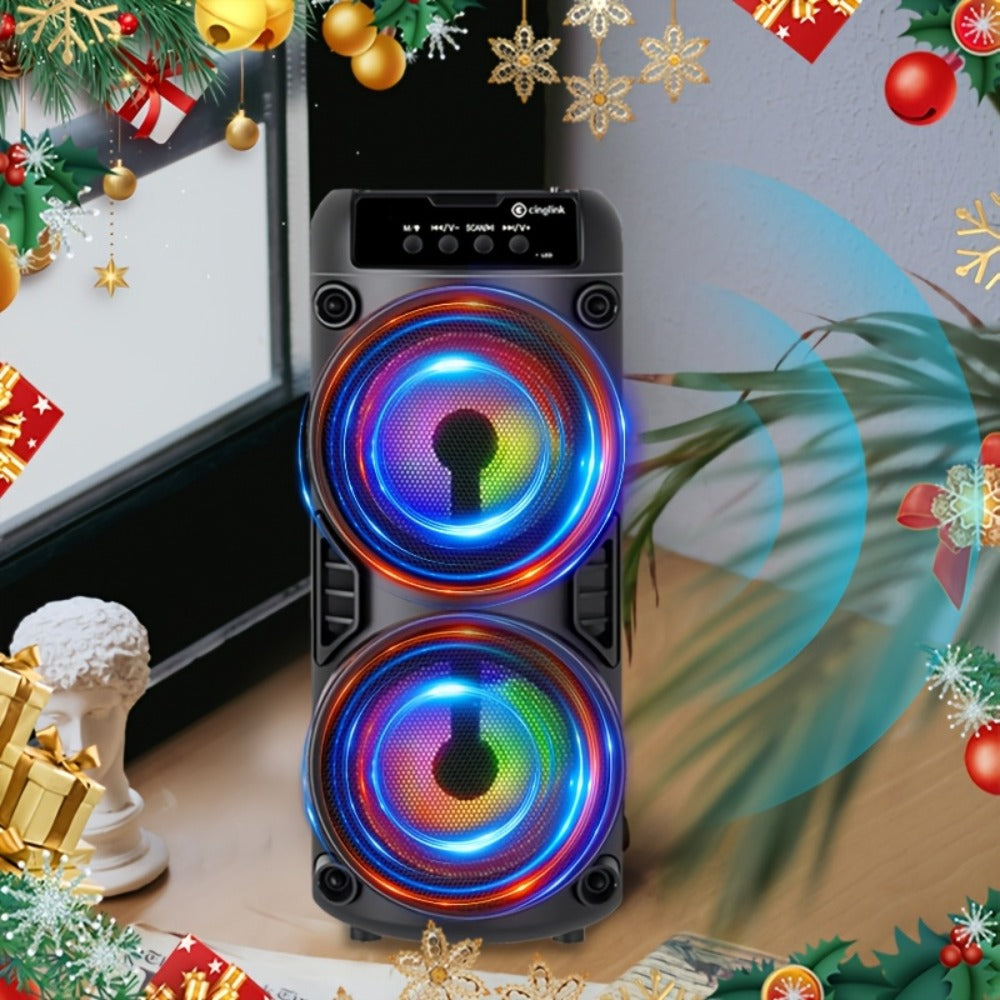 10 Inch Portable Bluetooth Speaker with RGB LED Lights & FM Radio - Heavy Bass Dual Drivers, USB Charging, Outdoor Camping Speaker, Holiday Gift for Family Friends