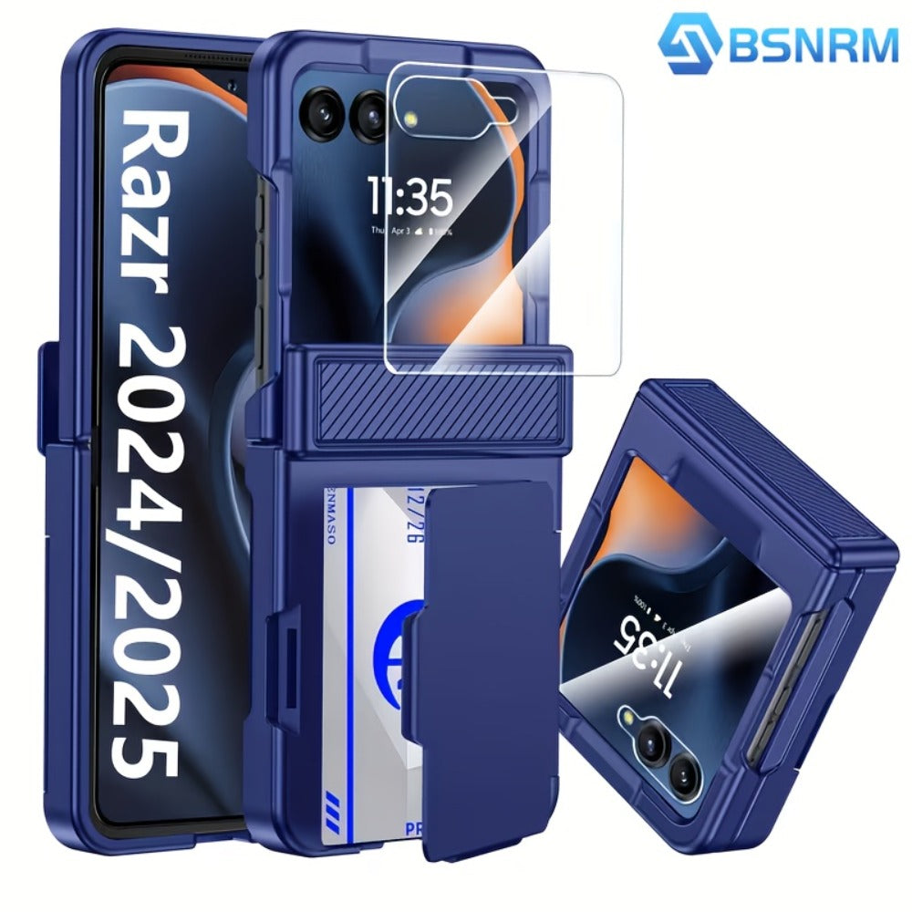 Phone Case Hinge Protector with Built-In Screen Cover, Card Clip and Lanyard for Motorola Razr 2024 and 2025