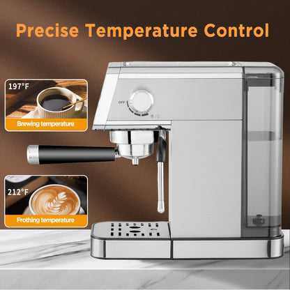 Espresso Machine 20 Bar with Steam Milk Frother, Compact Stainless Steel Espresso Maker, 40oz Removable Water Tank