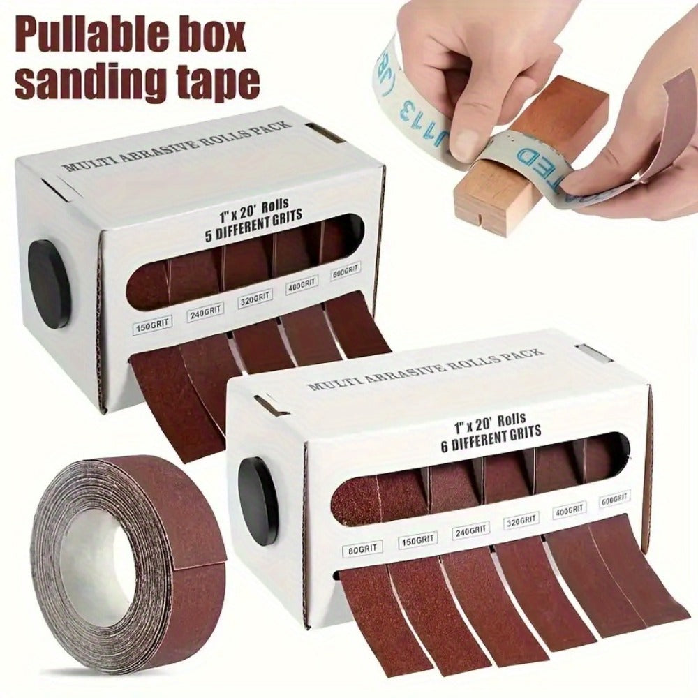 Pull-Through Sandpaper Roll Dispenser Set with Four, Five or Six Abrasive Grit Rolls Pictured