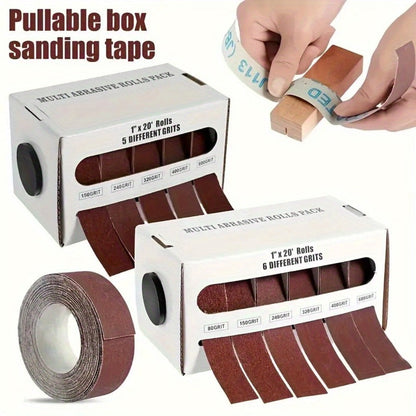 Pull-Through Sandpaper Roll Dispenser Set with Four, Five or Six Abrasive Grit Rolls Pictured