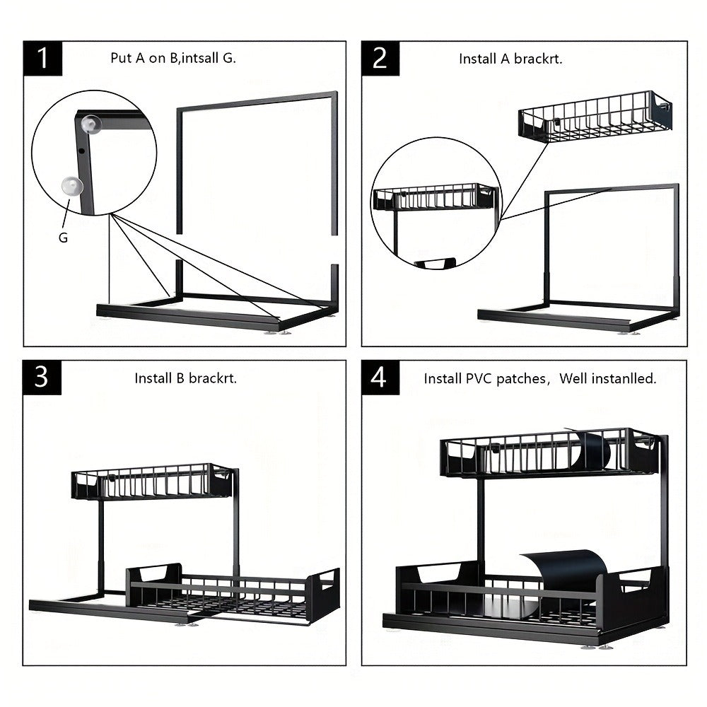 Two-Tier Sliding Under-Sink Organizer in Black, White or Gray with One- or Two-Pack Options