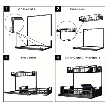 Two-Tier Sliding Under-Sink Organizer in Black, White or Gray with One- or Two-Pack Options