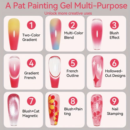 4-in-1 Pat Ombre Gel Nail Polish 9 Colors Gradient Stamping Painting Rub Powder – Solid Varnish for DIY French Manicure & Salon Nail Art, Chrome Glitter Effect for Women by UR SUGAR