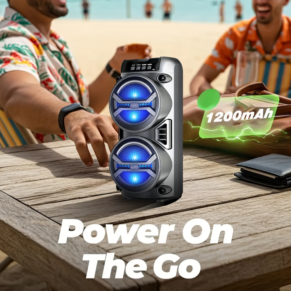 Portable Bluetooth Speaker 8000FM with Dual Illuminated Drivers, TWS, FM, USB, AUX and TF Playback