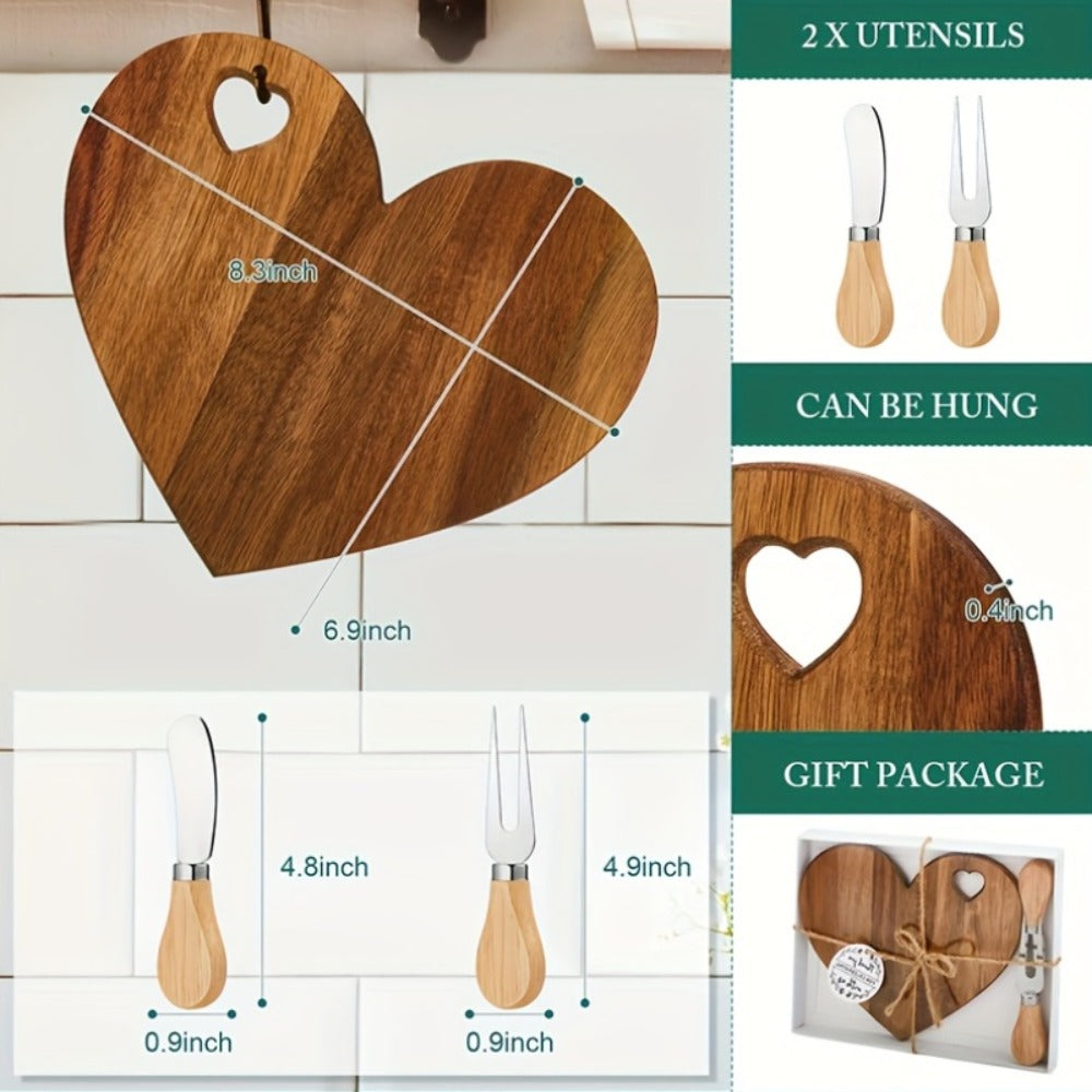 Mini Heart Charcuterie Board Set 6/12 Pack – Wood Cheese Board with Knives Bridal Shower Favor Thank You Gift Box for Wedding Birthday Valentine Christmas Party Guest Bamboo Acacia