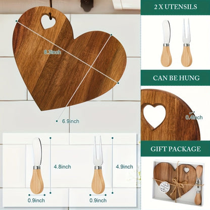 Mini Heart Charcuterie Board Set 6/12 Pack – Wood Cheese Board with Knives Bridal Shower Favor Thank You Gift Box for Wedding Birthday Valentine Christmas Party Guest Bamboo Acacia