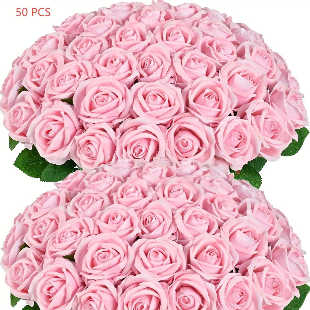 Artificial Flowers Long-Stem Velvet Rose Set in 50 or 100-Piece Variant Options across Five Colors