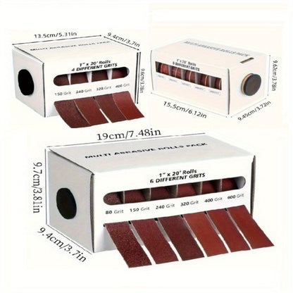 Pull-Through Sandpaper Roll Dispenser Set with Four, Five or Six Abrasive Grit Rolls Pictured