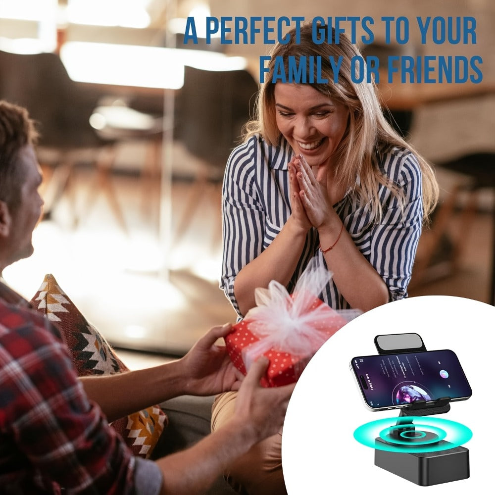 Bluetooth Speaker Phone Holder 5-in-1, 360° Adjustable Tablet Stand with HD Surround Sound, USB Rechargeable Portable Speaker Dock for Smartphones Tablets Home Office Desk