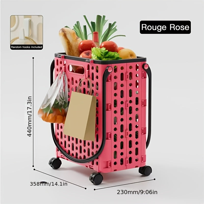 Foldable Shopping Cart with Wheels and Handle Large Capacity Portable Trolley for Grocery Camping Travel Laundry Beach Outdoor Home Lightweight Space Saving