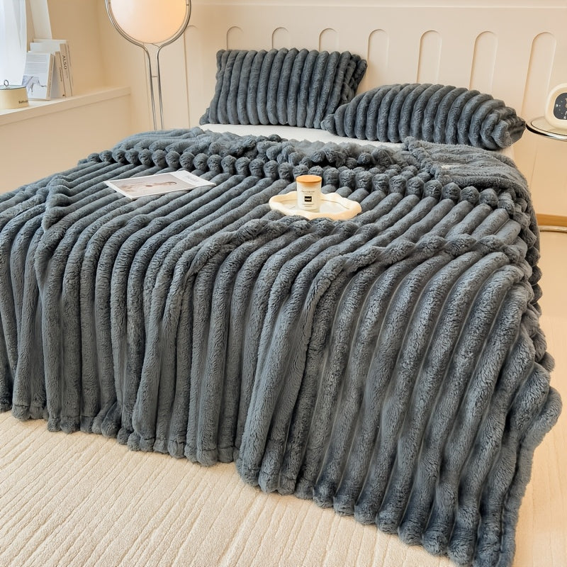 Plush Faux Fur Blanket – Imitation Rabbit Fur 300-350gsm Knit Throw for Sofa, Bed & Travel, All Season, 3 Colors, 2 Sizes