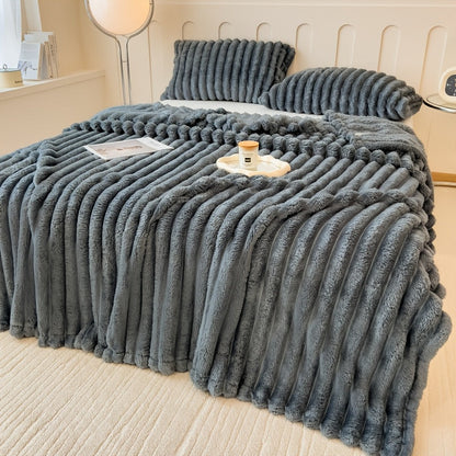 Plush Faux Fur Blanket – Imitation Rabbit Fur 300-350gsm Knit Throw for Sofa, Bed & Travel, All Season, 3 Colors, 2 Sizes