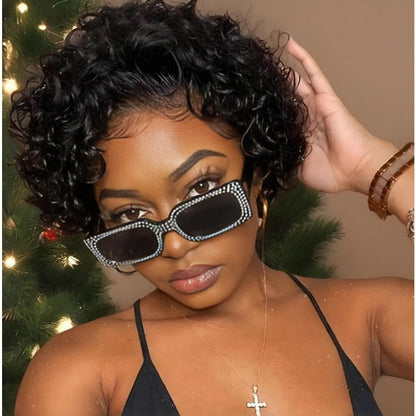 Short Afro Curly Wig Black 6 Inch African American Small Curl Full Synthetic Rose Net Cap Glueless Wig for Women Party Music Festival Show Travel Gift