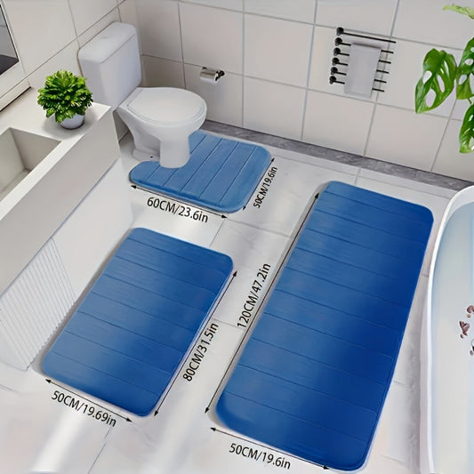 Memory Foam Bath Mat Set 3-Pack Non-Slip Soft Plush Absorbent Bathroom Rug for Shower Kitchen Bedroom Indoor Use
