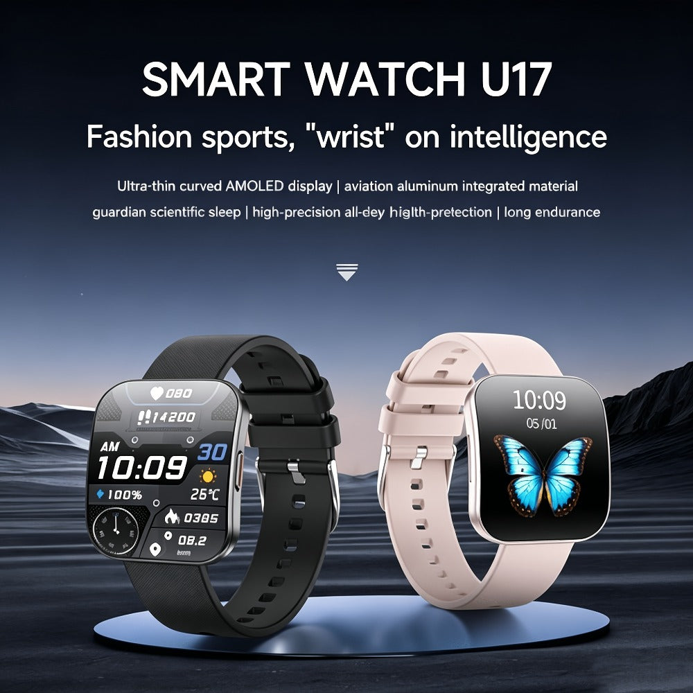 Curved Screen Smartwatch 1.85 Inch Full Touch Calling Messaging Music Camera Control Fitness Tracker Heart Rate Sleep Multiple Sport Modes Android iPhone Compatible Women Men Outdoor Lighting Version Black Pink