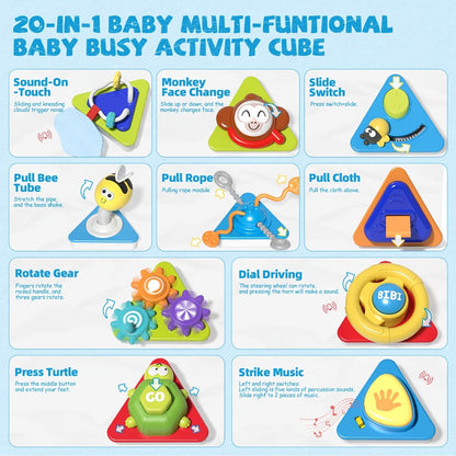 21-in-1 Toddler Busy Board Activity Cube – Early Educational Sensory Toy for Boys & Girls Ages 1-3 | Travel Toy | 1st Birthday & Christmas Gift for Kids