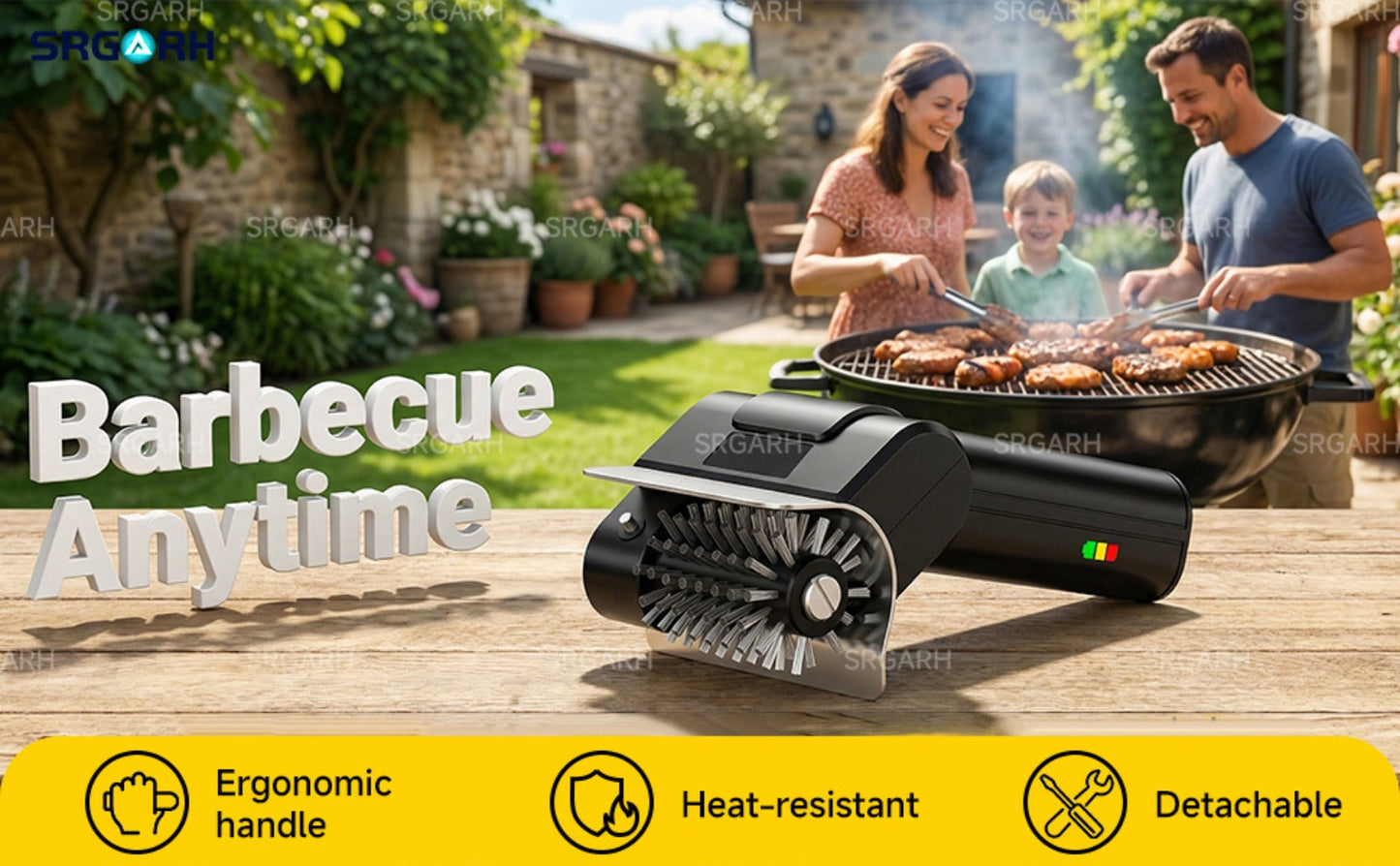 Electric BBQ Grill Brush Cordless Rechargeable Grill Cleaner with 800 RPM Rotating Head, 2000mAh Battery, 304 Stainless Steel Bristles – Outdoor Grilling Tool, Father's Day Gift