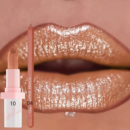 Glitter Lip Gloss & Lip Liner Set 2-Piece – Berry Shine Diamond Finish, Hydrating Squalane Formula, Long Lasting Glossy Sparkle Lip Kit for Women, 10 Color Combos Available