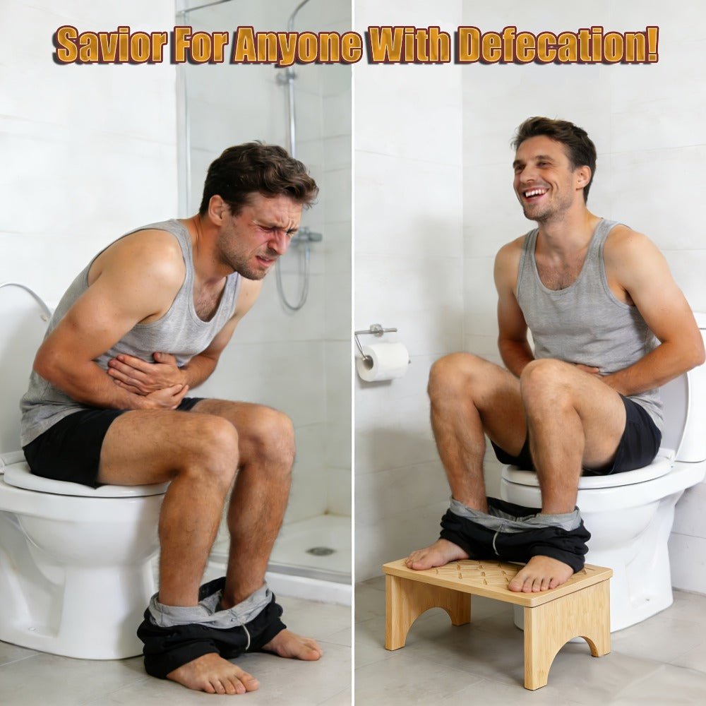 Foldable Bamboo Toilet Footstool with 7-Inch Height, Curved Opening and Anti-Slip Feet for Bathroom Use