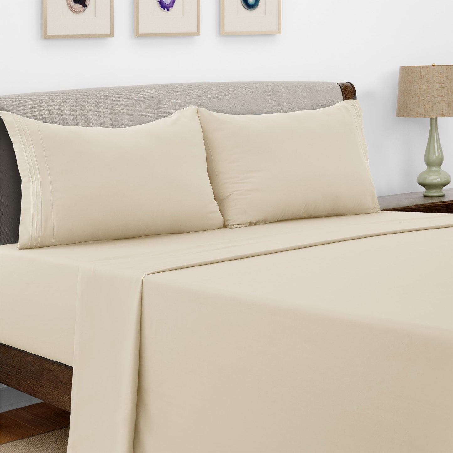 Bed Sheet Set Microfiber with Size-Dependent 3- or 4-Piece Contents and Six Documented Bed Dimensions