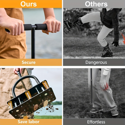Manual Self-Cleaning Lawn Aerator with Fourteen Visible Iron Spikes in the Exact Black Option