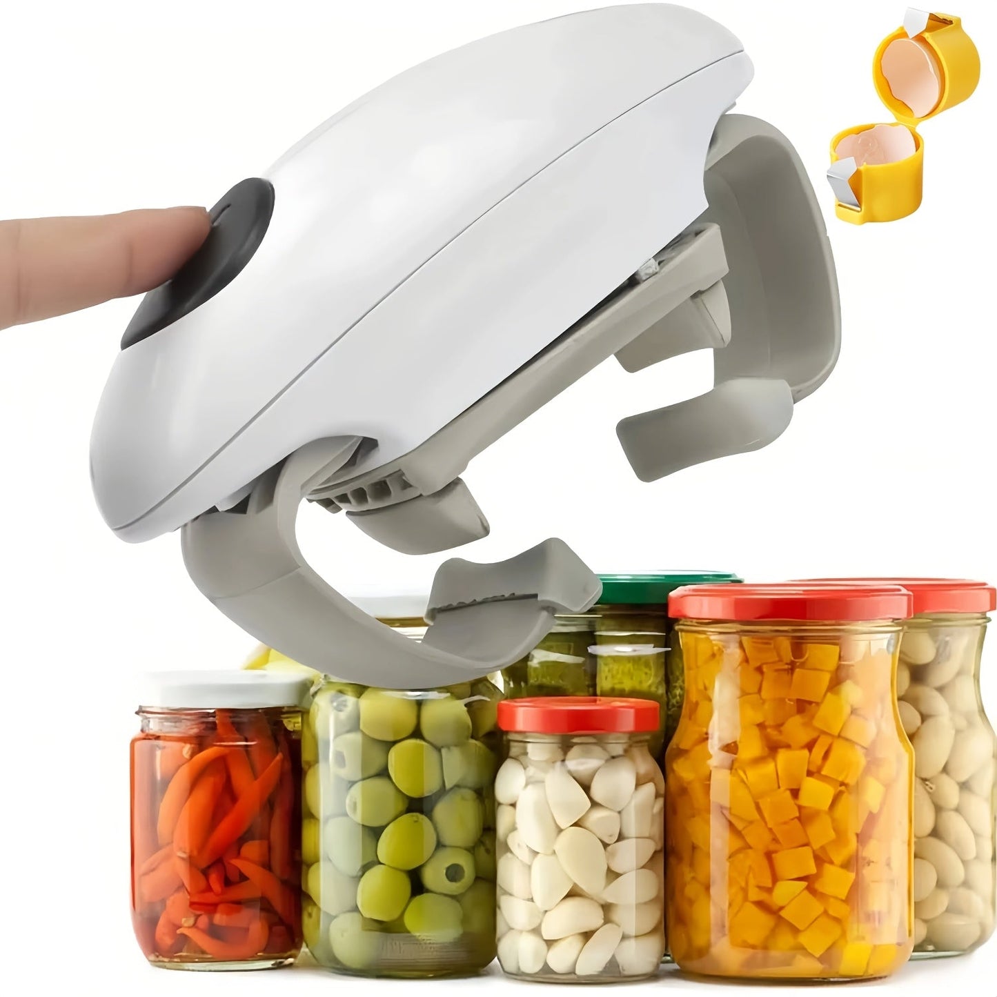 RoboTwist-Style Battery Jar Opener with One-Touch Control, Adjustable Jaws and Two Button Colors