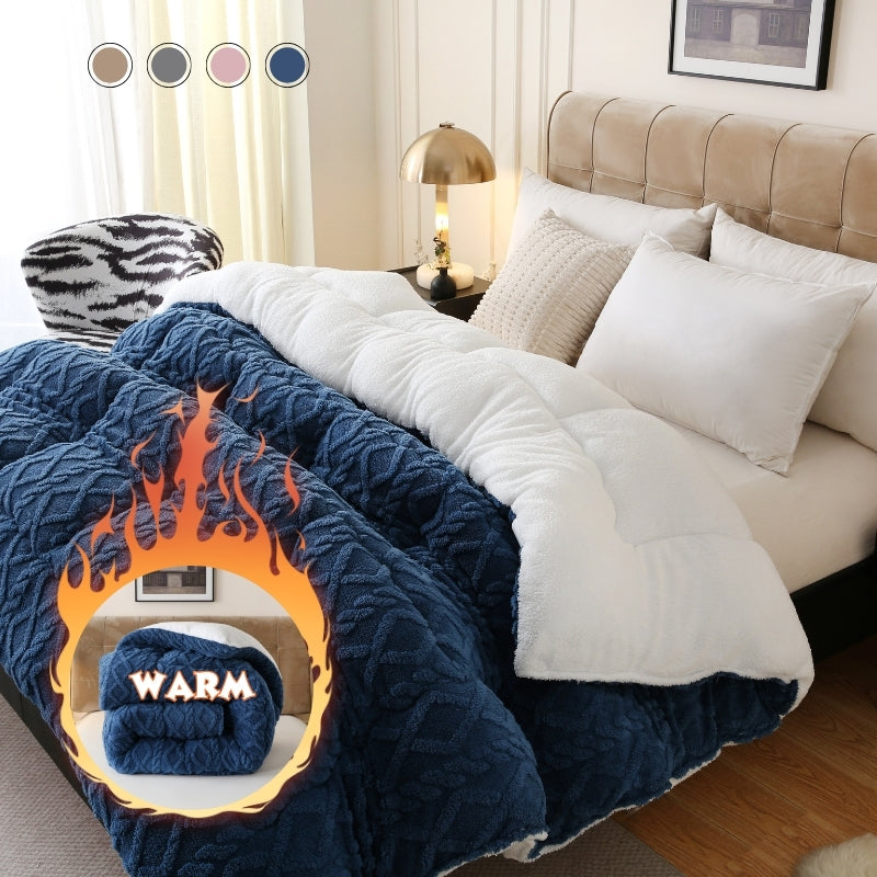 Double-Sided Plush Comforter with 400–450 GSM Pictured Weight, Four Colors and Twin XL to King Sizes
