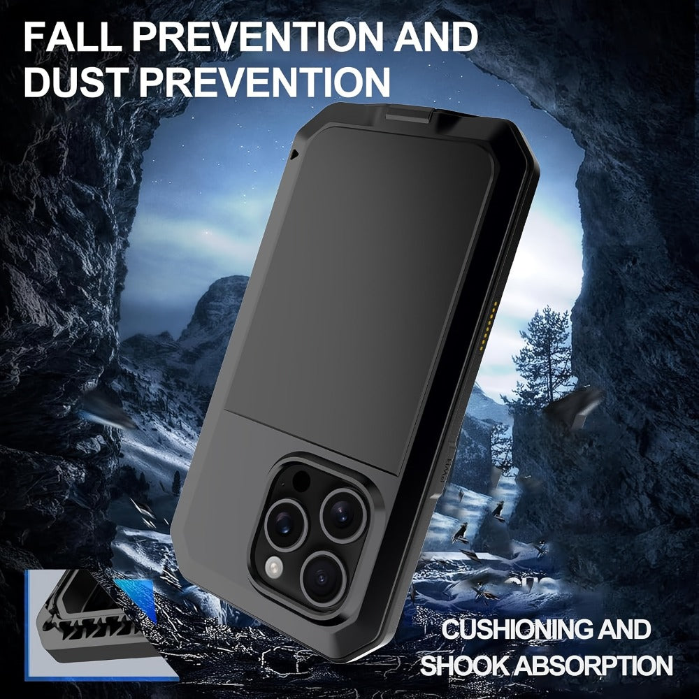 Metal Silicone Heavy Duty iPhone Case Full Body Protection – Anti-Drop Dustproof Shockproof Cover for iPhone 11 12 13 14 15 16 17 Air Plus Pro Pro Max | High-End Fashion Design