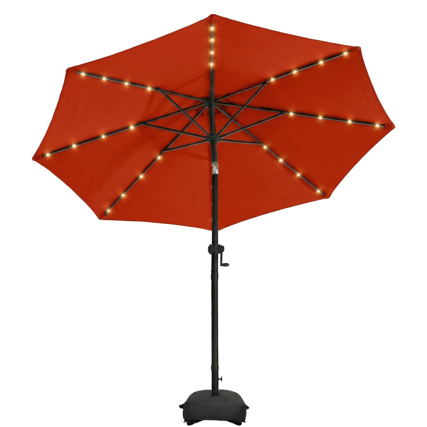 Patio Umbrella 9FT Solar LED Style with 32 Lights, Double Vent, Push Tilt, Crank and Eight Color Options