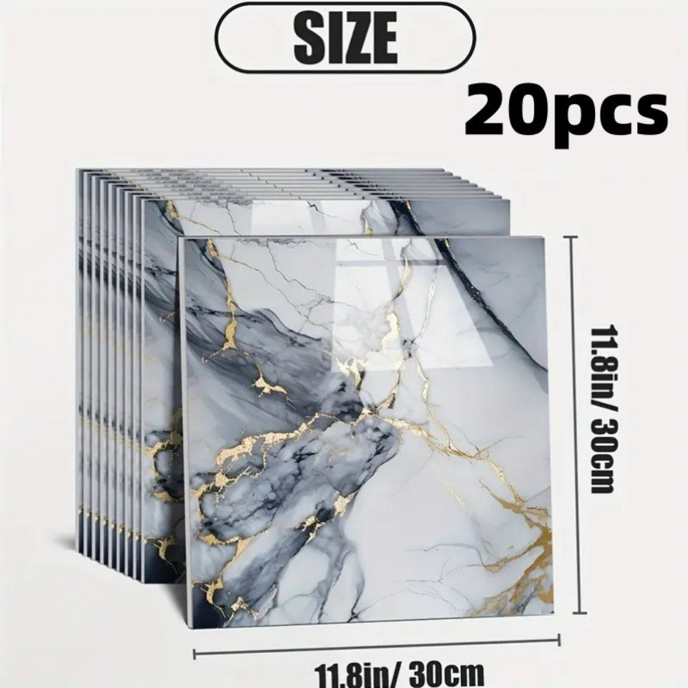 Twenty-Piece 30 cm Marble-Pattern Wall Tile Sticker Set with Five White, Green, Gray or Black Designs