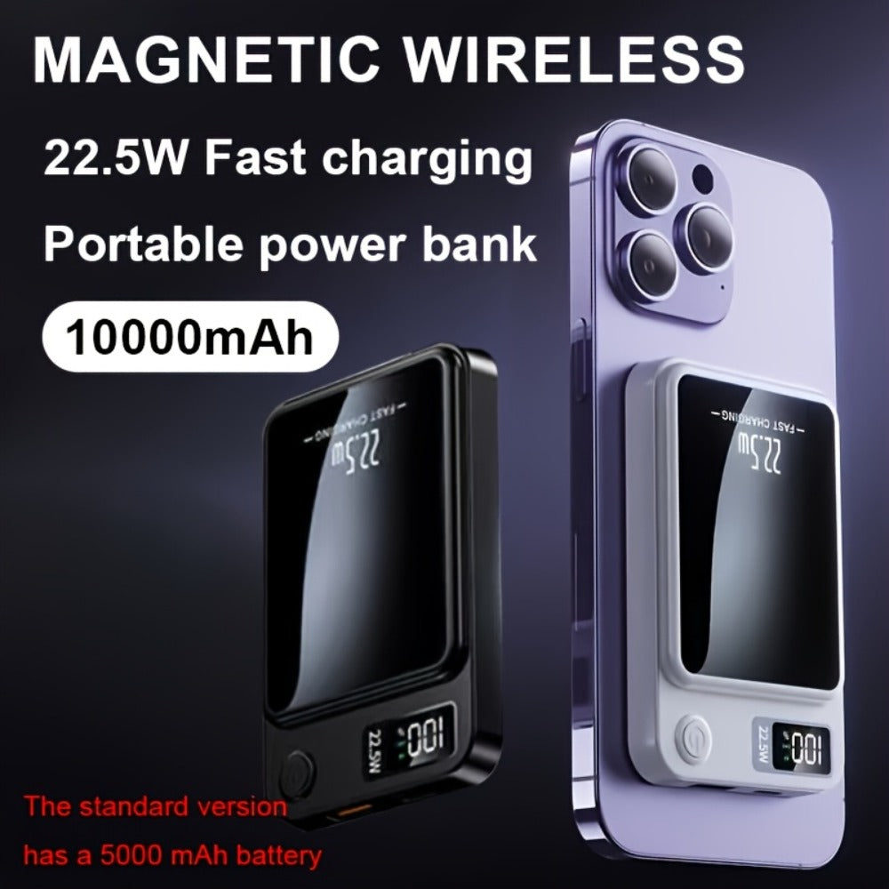 10000mAh Compact Magnetic Power Bank with 22.5W Wired Marking, Percentage Display and Four Colors