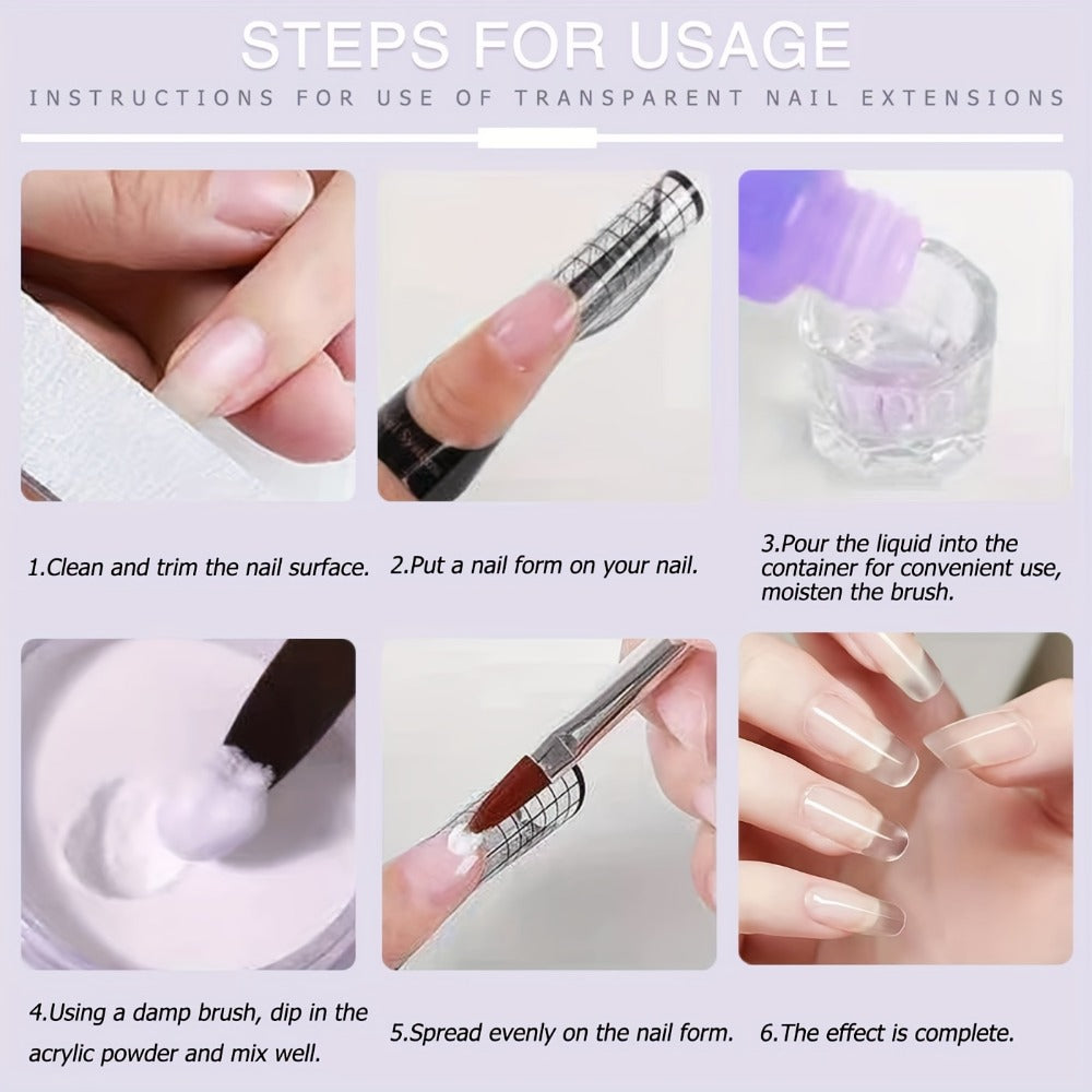 Acrylic Nail Kit NOCIS Three-Color Powder Set with Liquid Monomer, Brush Cleaner, Four Brushes and Mixing Cup