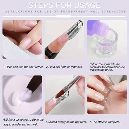 Acrylic Nail Kit NOCIS Three-Color Powder Set with Liquid Monomer, Brush Cleaner, Four Brushes and Mixing Cup