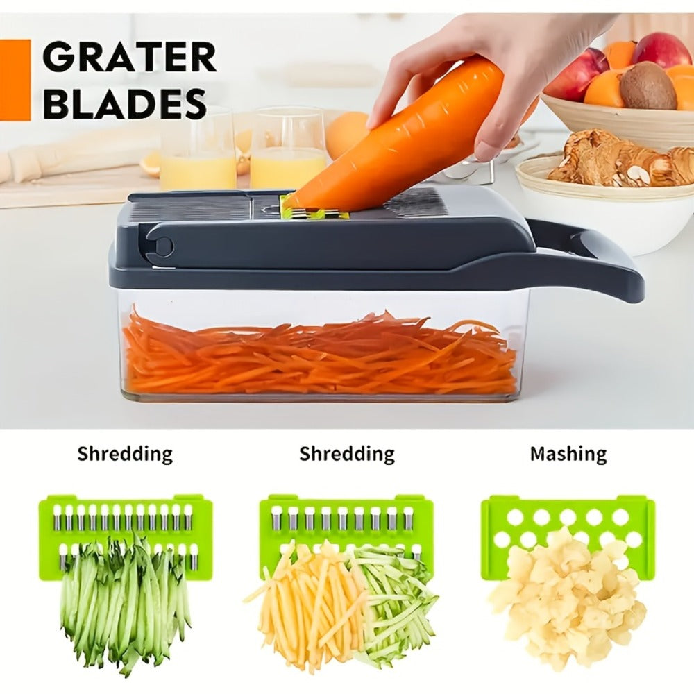 18-in-1 Vegetable Chopper and Mandoline Slicer with Clear Container in Upgraded or Gray 18-Piece Checkout Sets