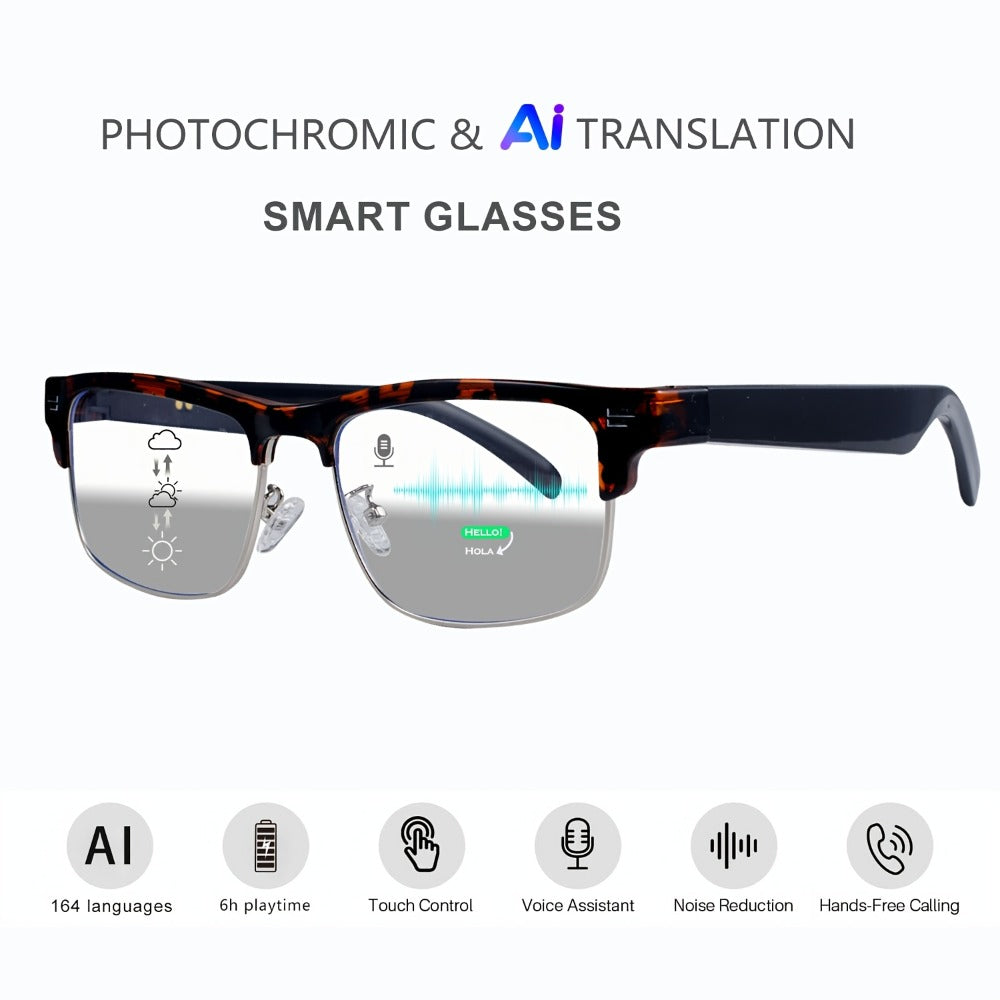Smart Glasses 160-Language Translation Eyewear with Open-Ear Audio and 19 Photochromic Frame Options